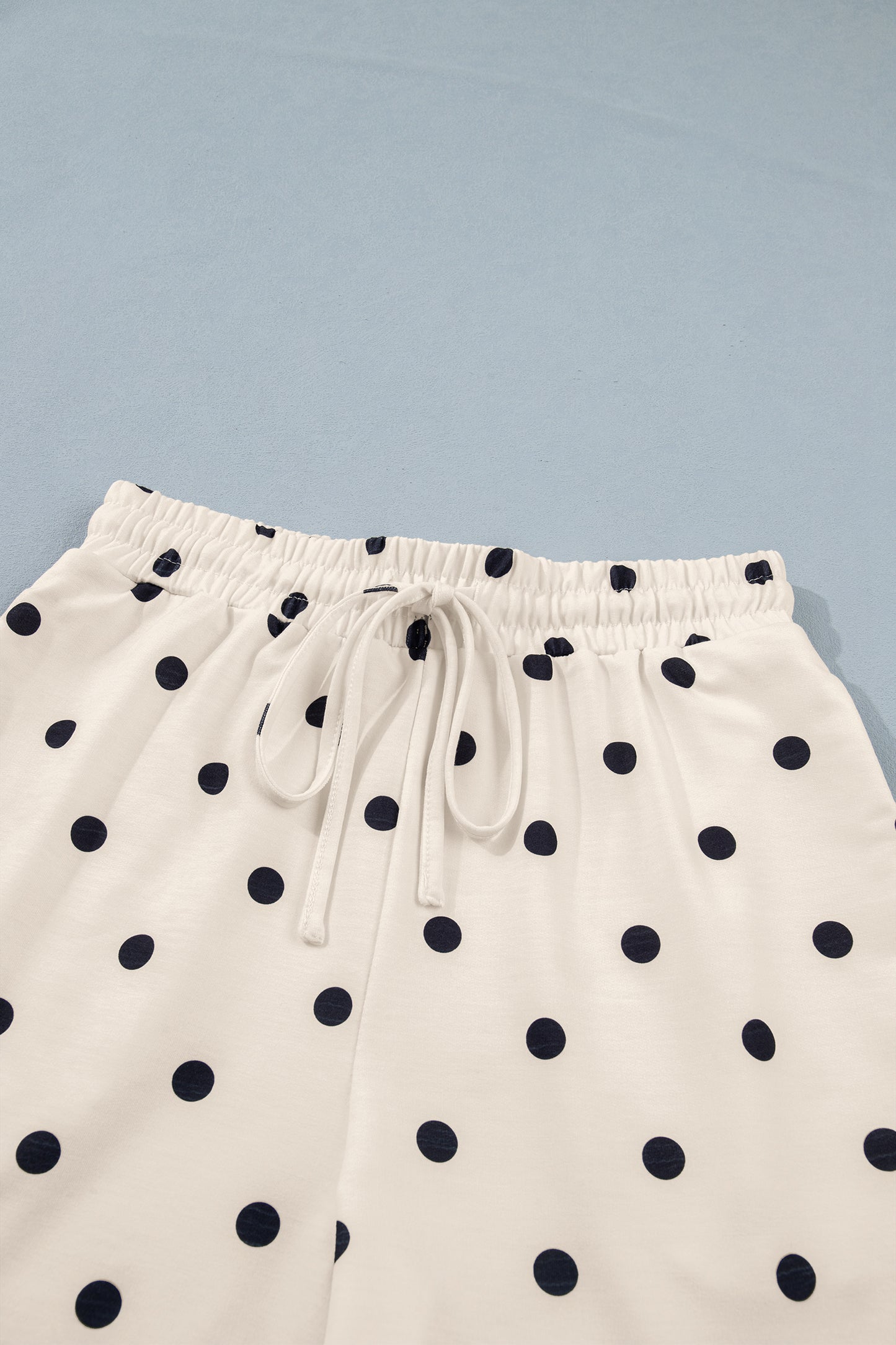 Black Exposed Seam Detail Polka Dot Loose Tee Drawstring Shorts Set