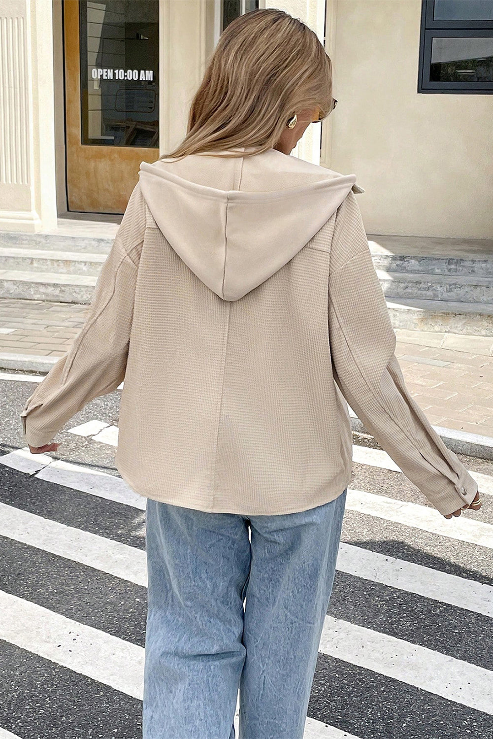 A Laurel Green Solid Color Textured Patchwork Flap Pocket Shacket