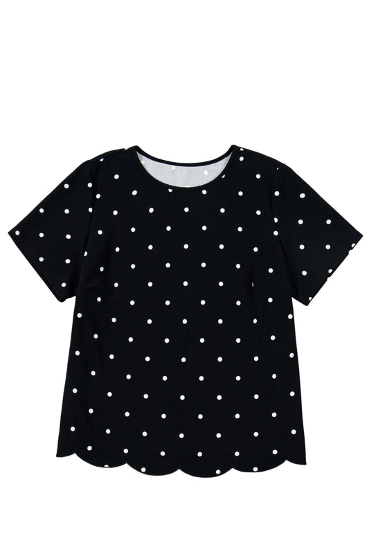 Black Plus Size Dotted Casual T Shirt