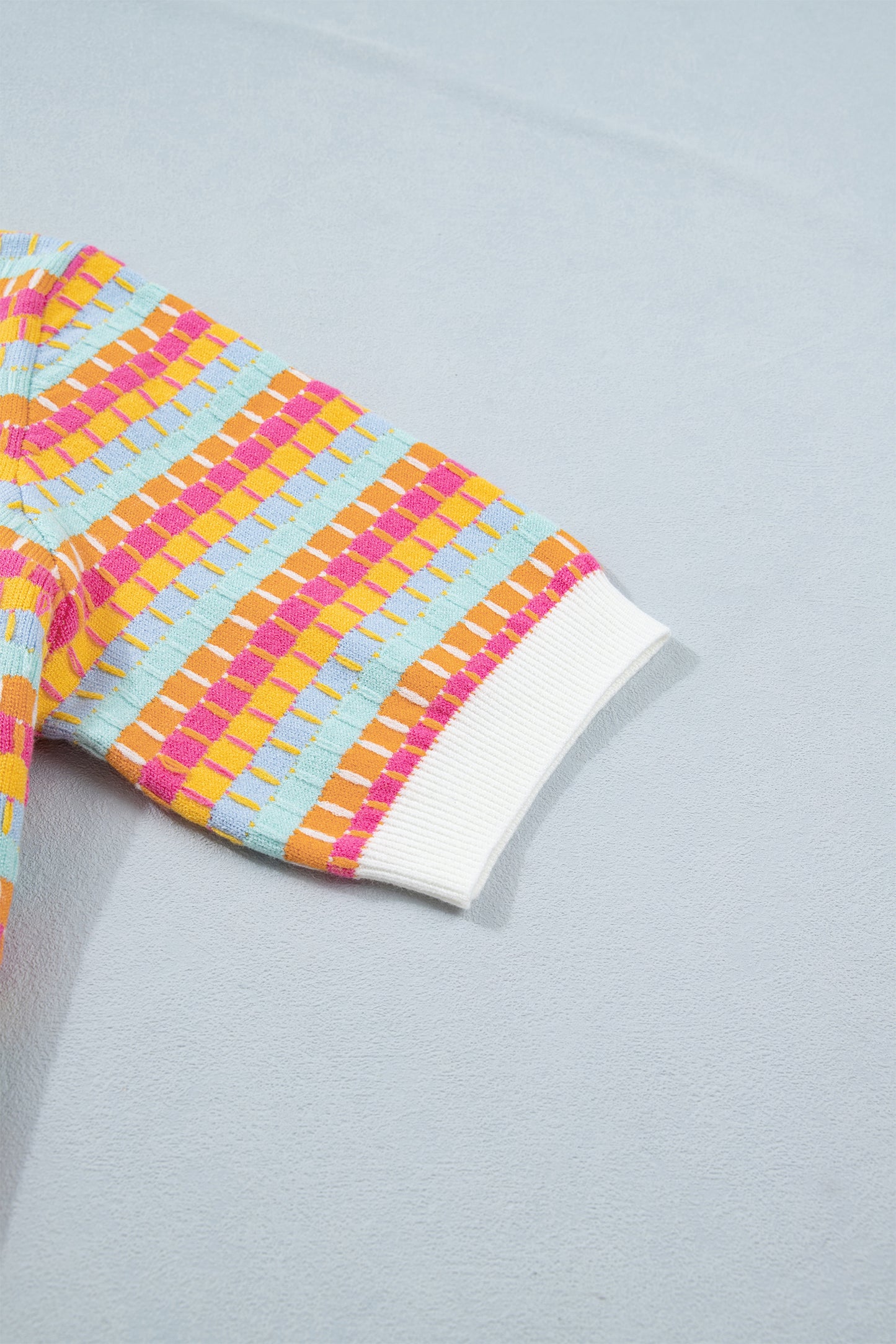 Purple Abstract Striped Knit Short Sleeve Sweater