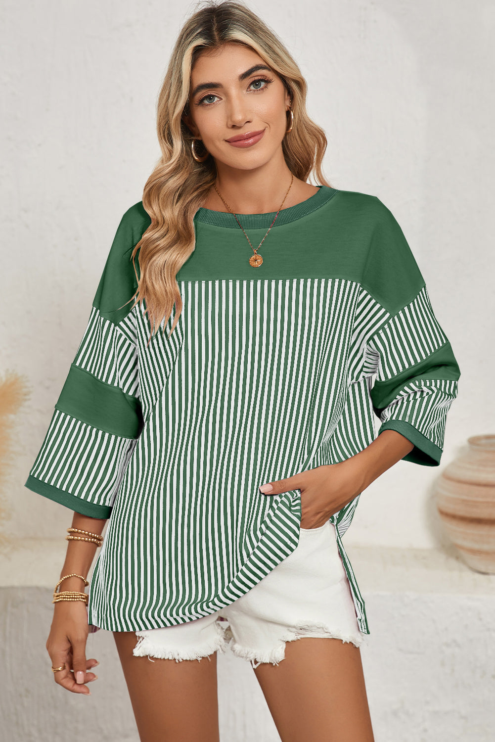 Phalaenopsis Striped Patchwork Oversized Tee