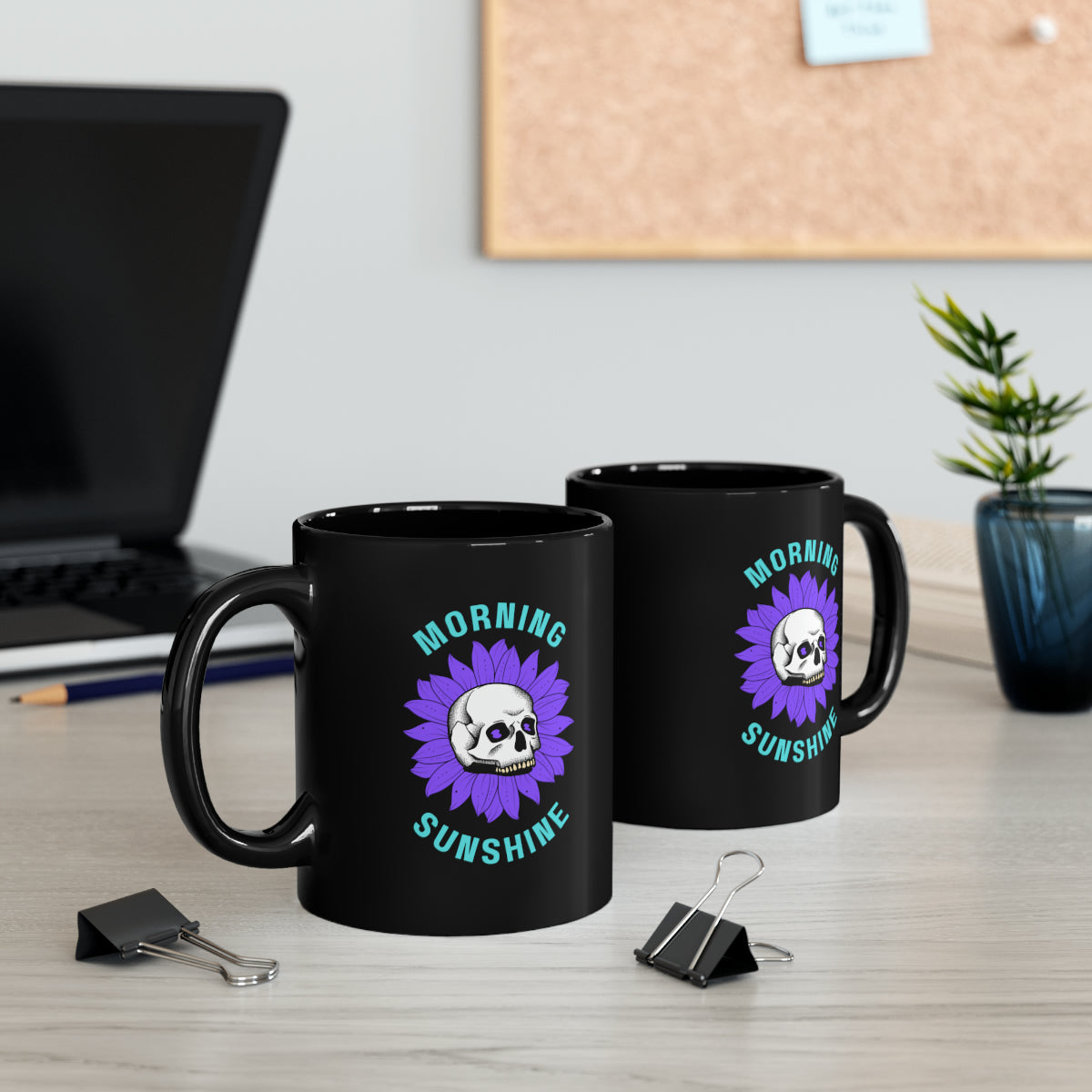 Good Morning Sunshine Skelton Flower Black Mug 11 oz